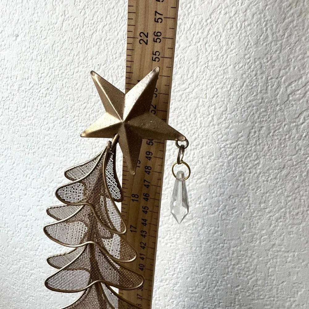 Pier 1 Imports Tabletop Christmas Tree Gold Wire Mesh Teardrop Crystals Star Top